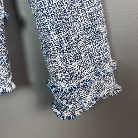 Lafayette 148 jacket size 16 tweed blazer white blue moto cotton business office - Picture 7 of 14